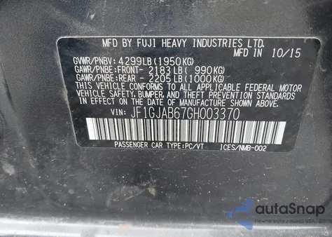 2016 Subaru Impreza 2.0I Premium z USA, uszkodzony, nr VIN JF1GJAB67GH003370